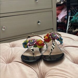 Betsey Johnson Black Sandals with Multicolor Floral Accents